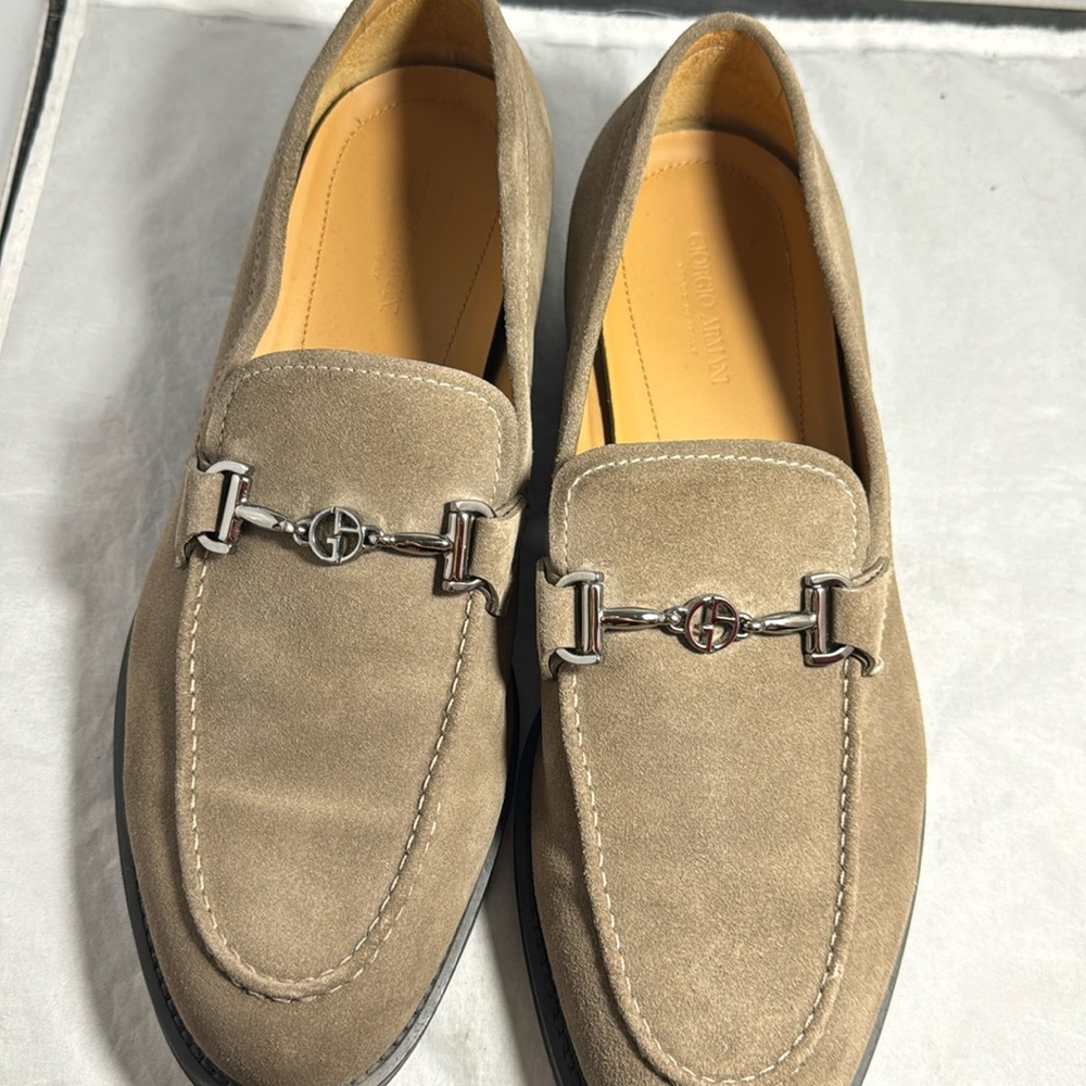 Giorgio Armani tan suede loafers size 10
US